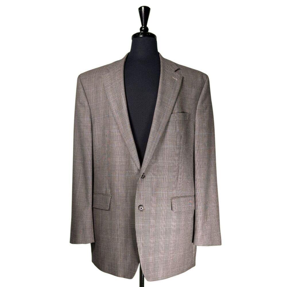 Lauren Ralph Lauren Mens 46L Wool Blazer Brown Glen Plaid Check Sport Coat 2 Btn